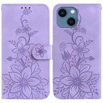 For iPhone 13 Lily Embossed Leather Phone Case(Purple)