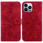 For iPhone 13 Pro Lily Embossed Leather Phone Case(Red)