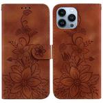 For iPhone 13 Pro Max Lily Embossed Leather Phone Case(Brown)