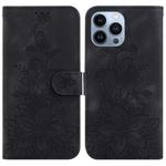 For iPhone 14 Pro Max Lily Embossed Leather Phone Case(Black)