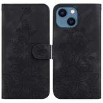 For iPhone 14 Plus Lily Embossed Leather Phone Case(Black)