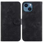 For iPhone 15 Lily Embossed Leather Phone Case(Black)