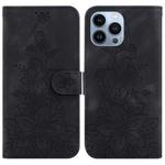 For iPhone 15 Pro Max Lily Embossed Leather Phone Case(Black)