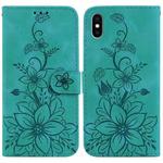 For iPhone XS / X Lily Embossed Leather Phone Case(Green)