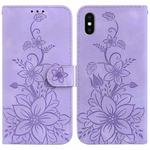 For iPhone XS / X Lily Embossed Leather Phone Case(Purple)