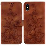 For iPhone XS / X Lily Embossed Leather Phone Case(Brown)