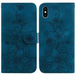 For iPhone XS / X Lily Embossed Leather Phone Case(Dark Blue)