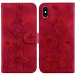 For iPhone XS / X Lily Embossed Leather Phone Case(Red)