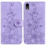 For iPhone XR Lily Embossed Leather Phone Case(Purple)