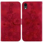 For iPhone XR Lily Embossed Leather Phone Case(Red)