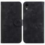 For iPhone XR Lily Embossed Leather Phone Case(Black)