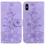 For iPhone XS Max Lily Embossed Leather Phone Case(Purple)