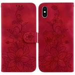 For iPhone XS Max Lily Embossed Leather Phone Case(Red)