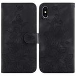 For iPhone XS Max Lily Embossed Leather Phone Case(Black)
