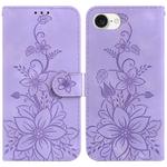 For iPhone SE 2024 Lily Embossed Leather Phone Case(Purple)
