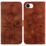 For iPhone SE 2024 Lily Embossed Leather Phone Case(Brown)