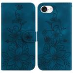 For iPhone SE 2024 Lily Embossed Leather Phone Case(Dark Blue)