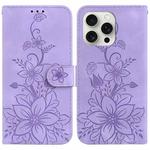 For iPhone 16 Pro Max Lily Embossed Leather Phone Case(Purple)