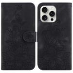 For iPhone 16 Pro Max Lily Embossed Leather Phone Case(Black)