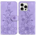 For iPhone 16 Pro Lily Embossed Leather Phone Case(Purple)