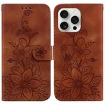 For iPhone 16 Pro Lily Embossed Leather Phone Case(Brown)