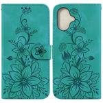 For iPhone 16 Plus Lily Embossed Leather Phone Case(Green)