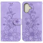 For iPhone 16 Lily Embossed Leather Phone Case(Purple)