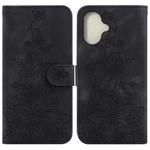 For iPhone 16 Lily Embossed Leather Phone Case(Black)