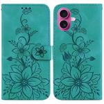 For iPhone 17 Lily Embossed Leather Phone Case(Green)
