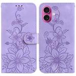 For iPhone 17 Lily Embossed Leather Phone Case(Purple)