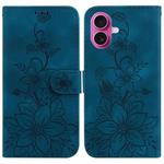 For iPhone 17 Lily Embossed Leather Phone Case(Dark Blue)