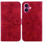 For iPhone 17 Lily Embossed Leather Phone Case(Red)