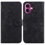 For iPhone 17 Lily Embossed Leather Phone Case(Black)