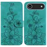For iPhone 17 Air Lily Embossed Leather Phone Case(Green)