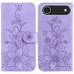 For iPhone 17 Air Lily Embossed Leather Phone Case(Purple)