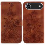 For iPhone 17 Air Lily Embossed Leather Phone Case(Brown)