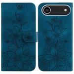 For iPhone 17 Air Lily Embossed Leather Phone Case(Dark Blue)