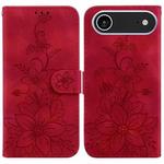 For iPhone 17 Air Lily Embossed Leather Phone Case(Red)