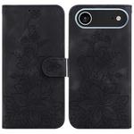 For iPhone 17 Air Lily Embossed Leather Phone Case(Black)