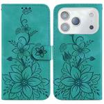 For iPhone 17 Pro Max Lily Embossed Leather Phone Case(Green)