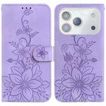 For iPhone 17 Pro Max Lily Embossed Leather Phone Case(Purple)
