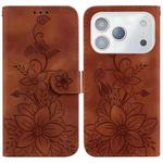 For iPhone 17 Pro Max Lily Embossed Leather Phone Case(Brown)