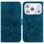 For iPhone 17 Pro Max Lily Embossed Leather Phone Case(Dark Blue)