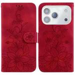 For iPhone 17 Pro Max Lily Embossed Leather Phone Case(Red)