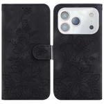 For iPhone 17 Pro Max Lily Embossed Leather Phone Case(Black)