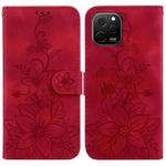 For Huawei nova Y61 / Enjoy 50z Lily Embossed Leather Phone Case(Red)
