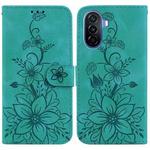 For Huawei nova Y70 Plus Lily Embossed Leather Phone Case(Green)