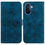 For Huawei nova Y70 Plus Lily Embossed Leather Phone Case(Dark Blue)