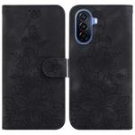 For Huawei nova Y70 Plus Lily Embossed Leather Phone Case(Black)