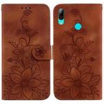 For Huawei P Smart 2019 Lily Embossed Leather Phone Case(Brown)